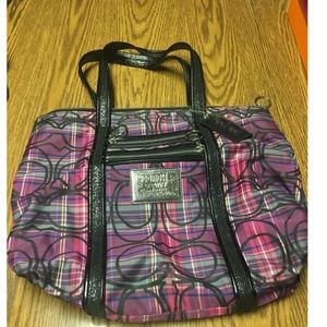 Coach poppy plaid tote